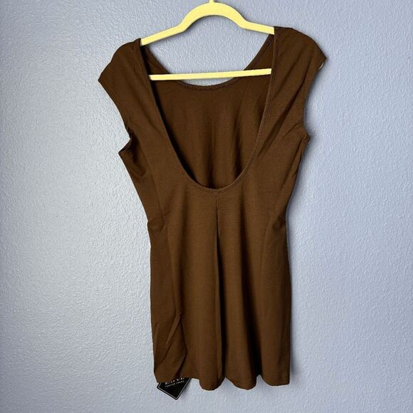 NWT ZAFUL Women's Open Back Solid Color Skinny Slim Unitard Romper Deep Coffee M - Picture 2 of 8